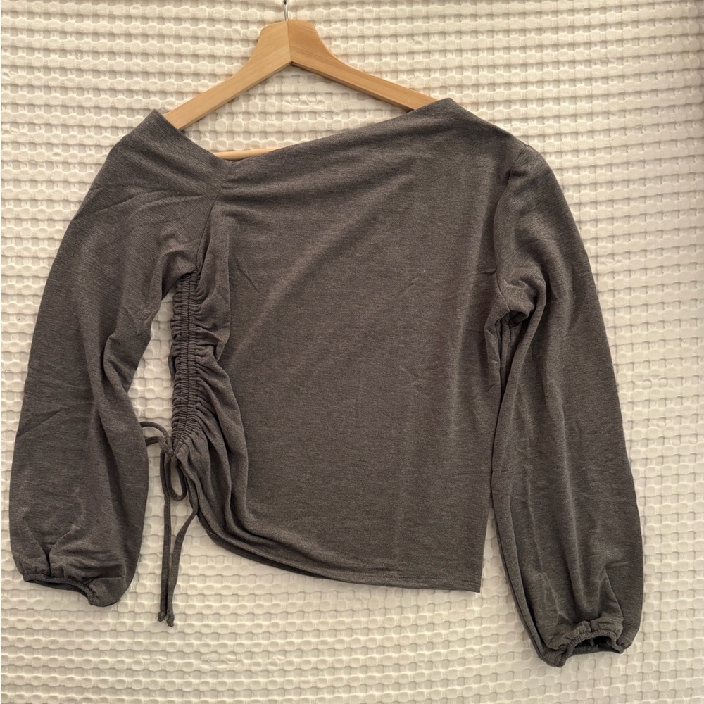 Project Social Gray Off-One-Shoulder Ruched Top - Picture 2 of 6